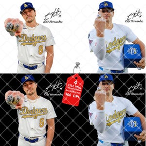 Può includere: Immagine di un giocatore di baseball in uniforme dei Dodgers bianca e blu, con un berretto blu. Il giocatore tiene in mano anelli da campionato e una scatola blu. L'immagine include il testo "Dodgers" e "Kiké Hernandez".