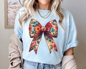 Floral Coquette Bow PNG, Girly Spring Shirt Design (Digital Download)