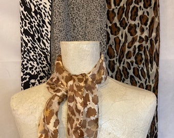 4 pc LOT Vintage Leopard Scarf Animal Print Bombshell Burlesque Pinup Chiffon Silk Assorted