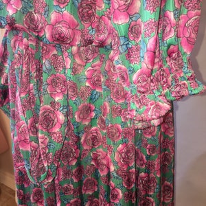 Vtg 80s Diane Freis Dress Floral Pink Roses Boho Femme Secretary Flutter Spring Cocktail sz M image 6