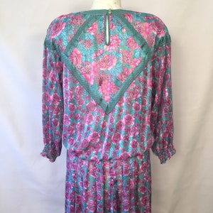 Vtg 80s Diane Freis Dress Floral Pink Roses Boho Femme Secretary Flutter Spring Cocktail sz M image 4