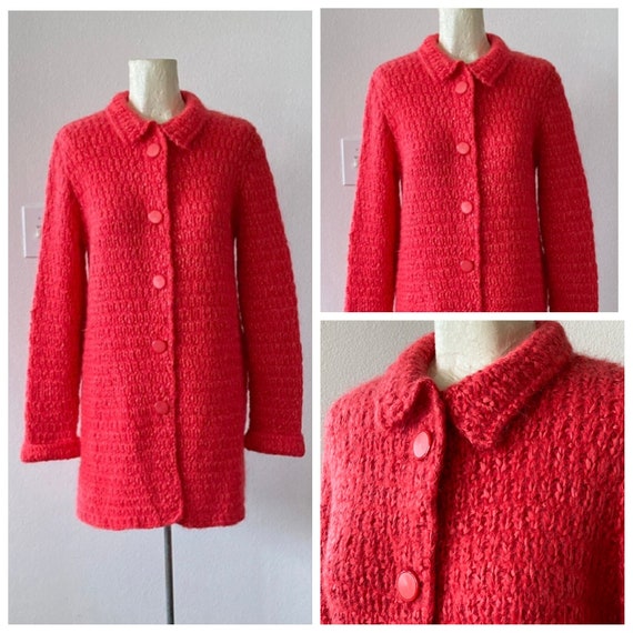 Vintage 60s Cardigan Sweater LUSH Coral Pink Soft… - image 1