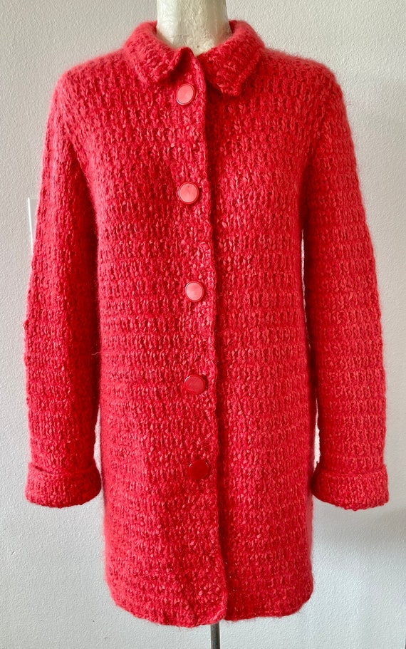 Vintage 60s Cardigan Sweater LUSH Coral Pink Soft… - image 2