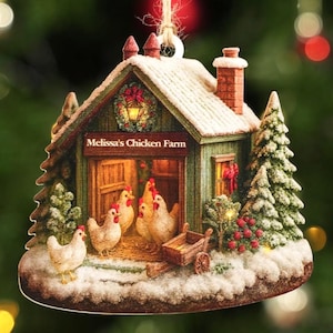 Benutzerdefinierte 2D Holz Huhn Ornamente, personalisierte Hühnerhof Verzierung, Hühnerhaus Weihnachtsverzierung für Landwirte, Hühnerhof Verzierung