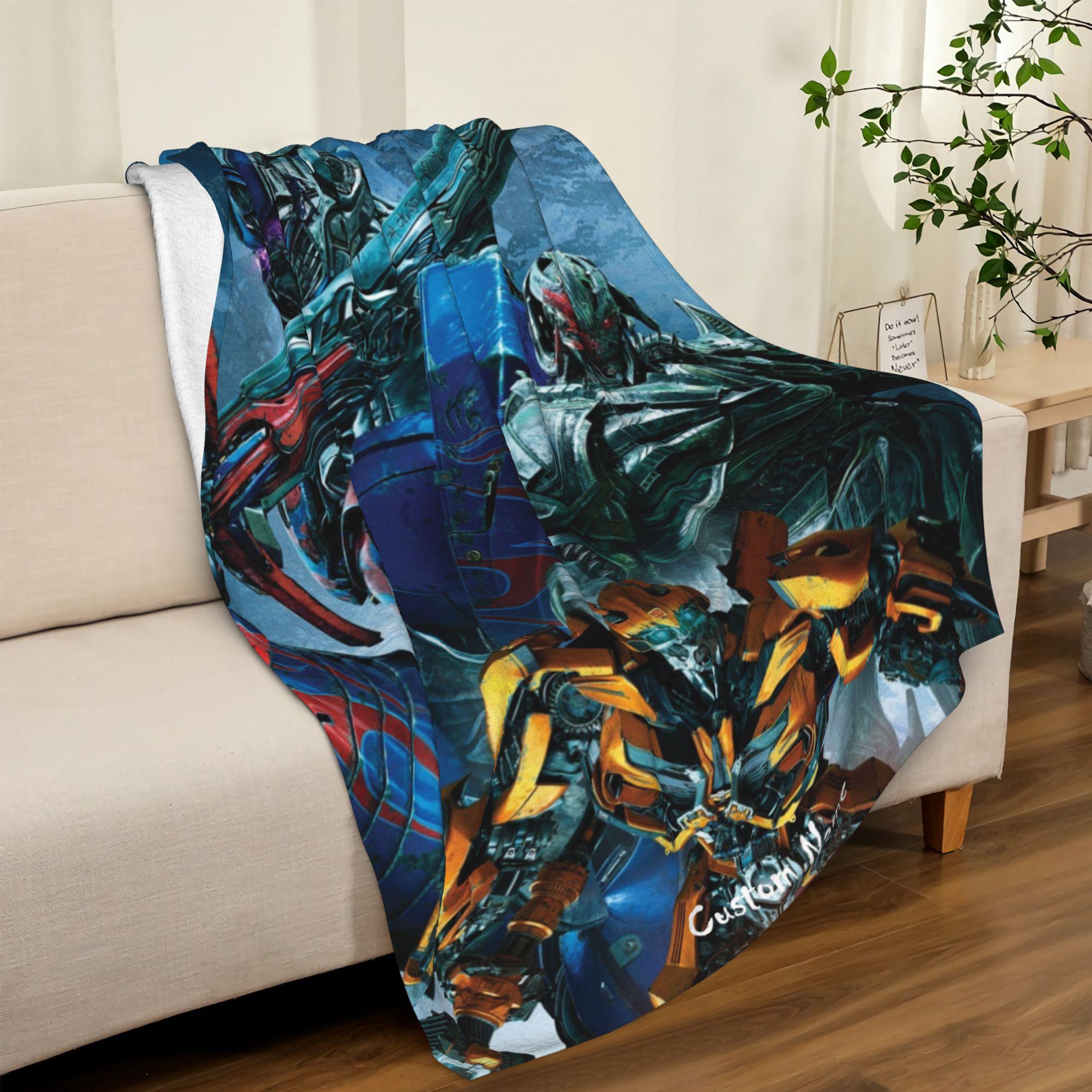 Discover Personalized Transformers Fleece Blanket with Name | Custom Cartoon Themed Flannel Blanket for Kids