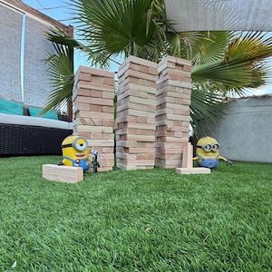 Giant Yard Tumble Game Timber 45 - 59 Wood Blocks Play up 5ft Stand Crate Storage Tote Wedding Lawn Backyard games kids Approx 7.5x2.5x1.5in