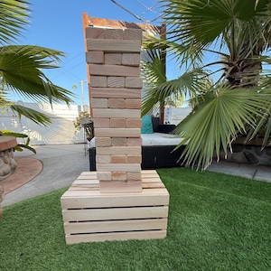 Giant Yard Tumbling Blocks Game Play up 6ft with 45 Tumble Wood Timbers and Crate - Wedding Jumbo Lawn games kids toddler building blocks