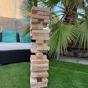 Giant Yard Tumble Game Timber Play up 6ft - 59 Wood Blocks Only - Wedding Lawn Backyard games kids Approx 7.5x2.5x1.5in