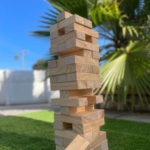 Giant Yard Tumble Game Timber Play up 5.5ft - 54 Wood Blocks Only - Wedding Lawn Backyard games kids Approx 7.5x2.5x1.5in