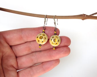 Essential Oil Diffuser Earrings, Sterling Silver and Ceramic Aromatherapy Earrings, Essential Oils, Diffuser, Yellow and Silver Earrings