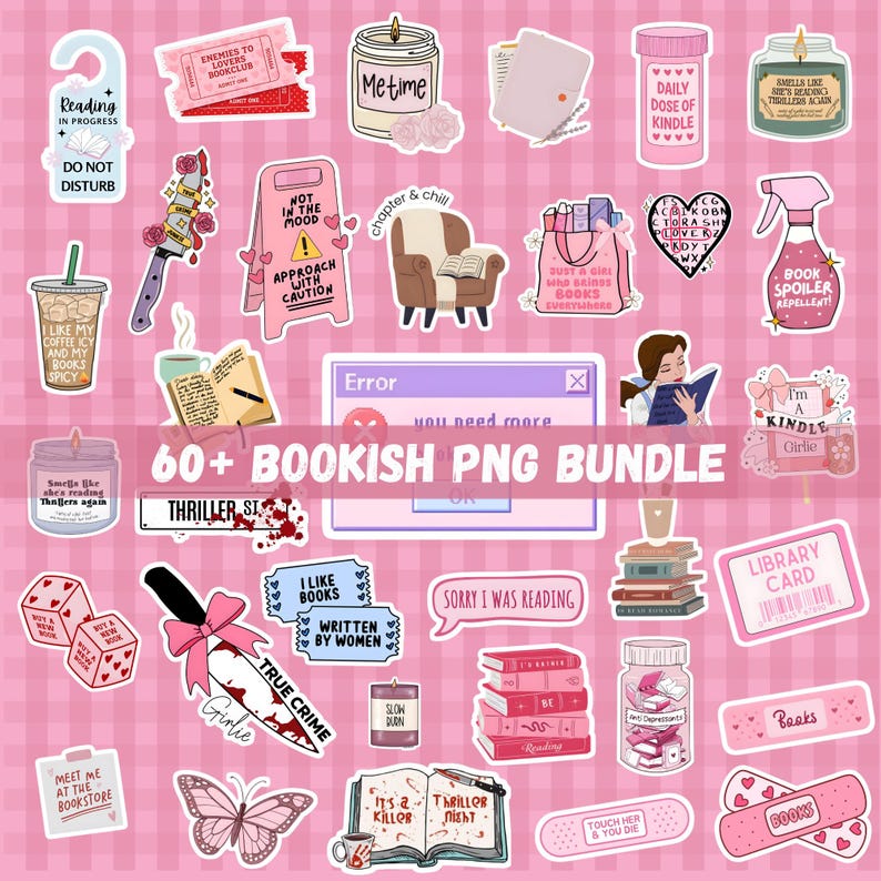 Book Lover Clipart Bundle, 60 Reading PNG Files, Bookish Quotes ...