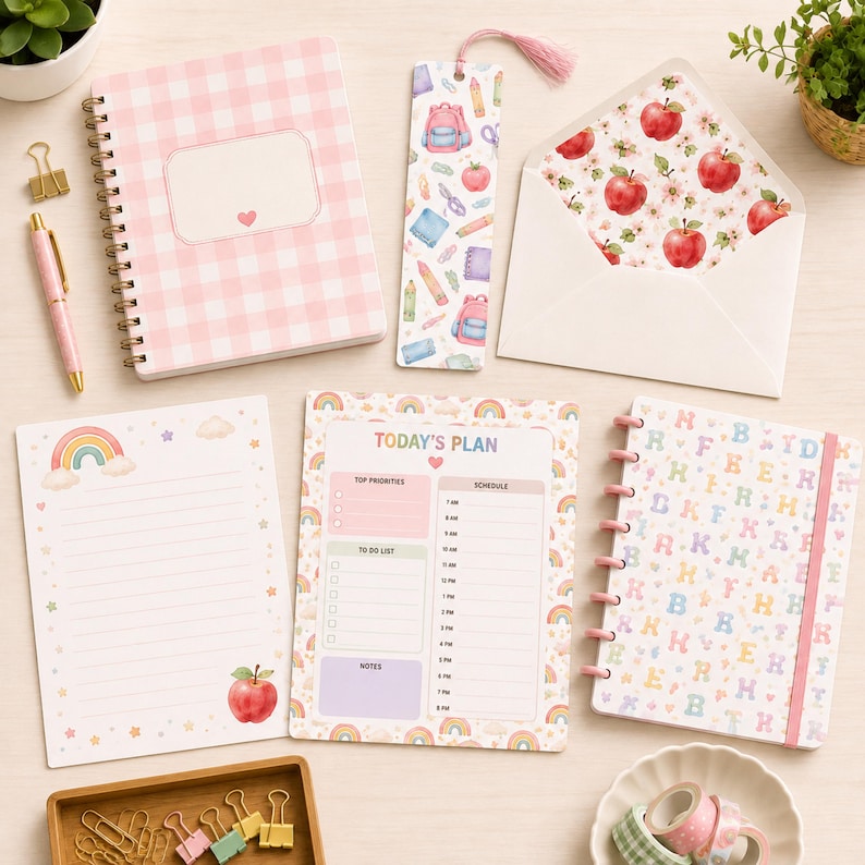 Pastel Back to School Digital Paper Pack, Watercolor Seamless Patterns ...