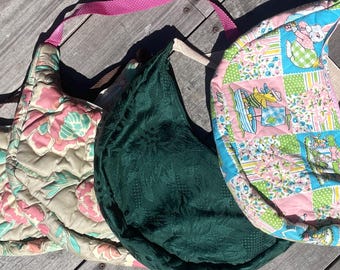 Handmade Upcycled Crossbody Crescent Bag - One of a Kind Quilted & Vintage Fabric