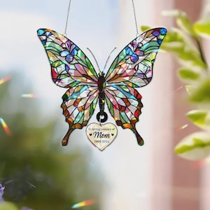 Personalized Holographic Window Hanging: Butterfly Design, Memorial Charm, Custom Name Date Text