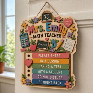 Personalized Wood Math Teacher Door Sign: Custom Interchangeable Classroom Decor