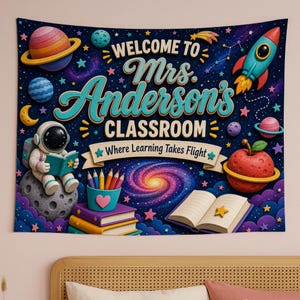 Personalized Space Theme Classroom Tapestry Wall Hanging Educational Galaxy Backdrop