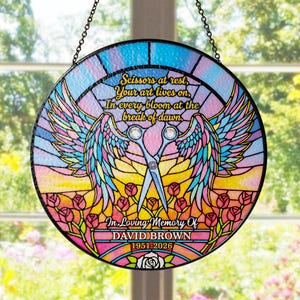 Personalisierte Friseur Gedenk Suncatcher, Friseur Erinnerung Geschenk, Schere im Ruhezustand