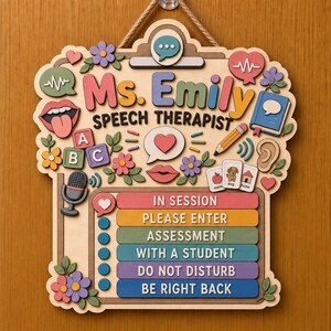 Personalized Wood Speech Therapist Door Sign: Custom Interchangeable SLP Office Decor