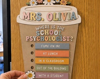 Personalized Interchangeable School Psychologist Door Sign, Wooden Office Status Decor