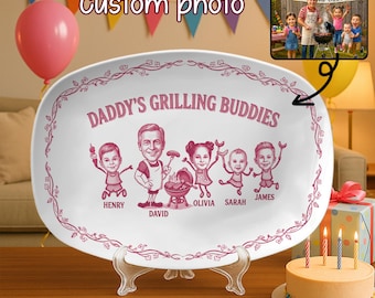 Personalisierte Daddy's Grilling Buddies Platte, kundenspezifische Foto-Karikatur-Vatertags-Serviertablett