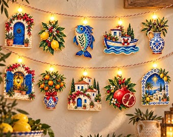Greek String Light Garland Mediterranean Coastal Lemon Blue Dome Village Decor
