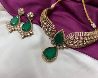 Green Kundan Choker Necklace Set: Indian Bridal Jewelry
