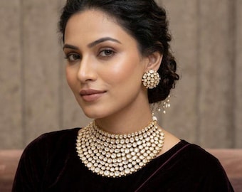 Moissaniet kundan choker set, vergulde Indiase bruidshuwelijkssieraden