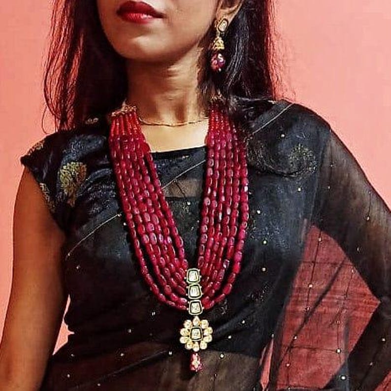 Ruby Rani Haar Necklace Set | Kundan Pendant, Jhumka Earrings - Etsy