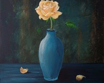 Yellow Rose Acrylic Painting 14x14 on Canvas