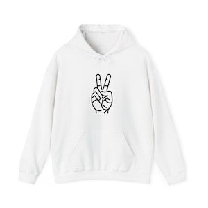 Peace Sign Hand Hoodie, Peace Symbol Graphic Sweatshirt, Unisex Hooded Jumper, Retro 60s Peace Gesture Pullover, Hippie Apparel, Long Sleeve
