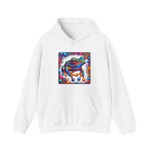 Colorful Frog Art Unisex Hoodie, Psychedelic Design, Vibrant Rainbow Colors