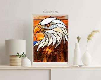 Bald Eagle Stained Glass Art Panel PDF,Digital Download,Eagle Window Design,Bald Eagle PatternAmerican Eagle Suncatcher,Patriotic Glass Art
