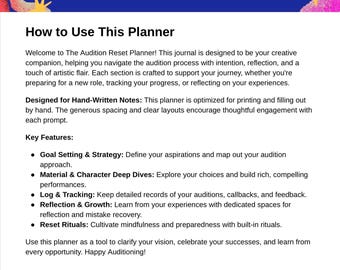Actor Audition Planner | Audition Tracker & Prep Workbook | Digital Download for Performers