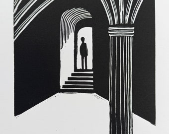 Abbey steps- original linocut print