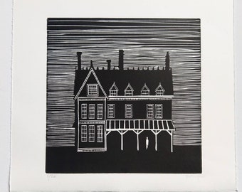 linocut print- on the veranda