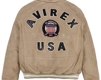 Avirex USA Leder Bomberjacke aus echtem Rindsleder Varsity Style Streetwear Jacke Amerikanische Militärbomberjacke Bestes Geschenk für Papa