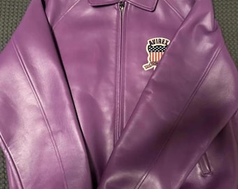 Avirex USA Icon Purple Leather Jacket Men's Military Bomber Jacket Genuine Cowhide Leather Biker Jacket Varsity Style Perfect Gift for Him