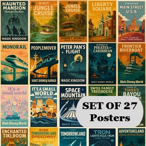 Disney Magic Kingdom Retro Travel Posters, Set of 27 (Digital Download)