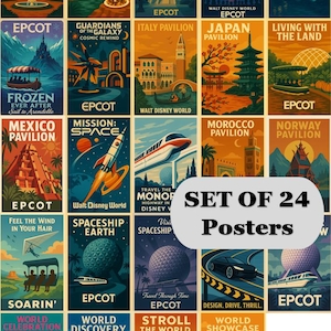 Disneys Epcot Poster, Epcot Kunstposter, Disney Park Poster, EPCOT Wandposter, Epcot Dekorationen, 24er Set