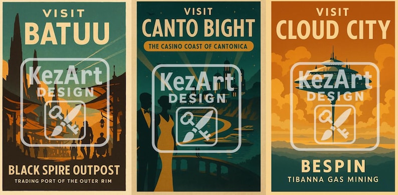 Star Wars Retro Posters Set of 15 Batuu Kamino Naboo | Printable Wall ...