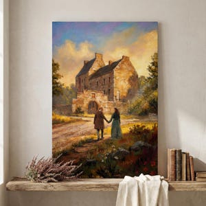 Outlander Inspired Canvas Wall Art | Scottish Highlands Landscape Painting | Lallybroch Castle Print