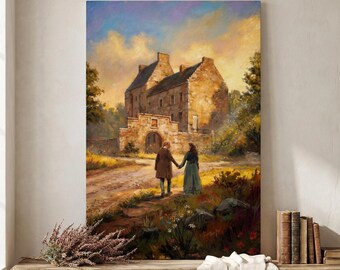 Outlander Inspired Canvas Wall Art | Scottish Highlands Landscape Painting | Lallybroch Castle Print