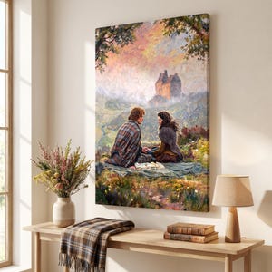Outlander Jamie Claire Lallybroch Canvas Print | Highland Romance Digital Oil Painting Decor
