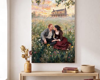 Outlander Claire Jamie Canvas Print, Romantic Scottish Highlands Art, Sassenach Fan Gift