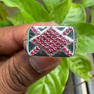 Anillo de plata con rubí natural, anillo de plata de diseño hecho a mano para hombre, piedra de 1 quilate.
