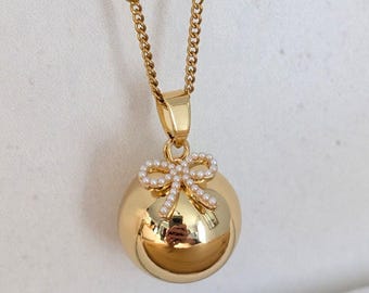 Vergoldete Schwangerschafts-Bola mit Perlmutt-Knotenanhänger – 18 Karat vergoldete Schwangerschafts-Bola – 110 cm verstellbare Bola-Kette – Schmuck für werdende Mütter