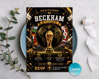 Uitnodiging voor voetbalfeest WK 2026 voetbal, voetbalverjaardagsuitnodiging, Watch Party Invite, FIFA-wedstrijd, elke leeftijd, bewerkbare canva-sjabloon