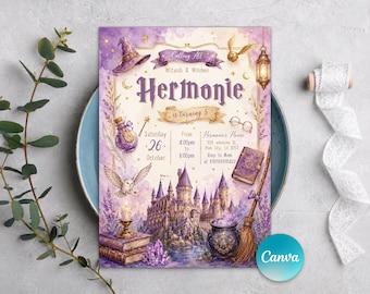 Wizards Birthday Invitation, Wizards Witches Birthday Invitation,  Castle Wizardry Party Invite, Wizards Themed, Editable Canva Template