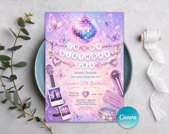 In My Birthday Era Invitation, Teen Birthday Girl Music Party Invite, Friendship Bracelet Invitation, Eras Party Invite, Editable Canva