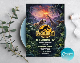 Editable Dinosaur Invitation, Dinosaur Birthday Party Invitation, Dinosaur World Invite, T-Rex Party Invite, 1st 3rd 5th Birthday, any age